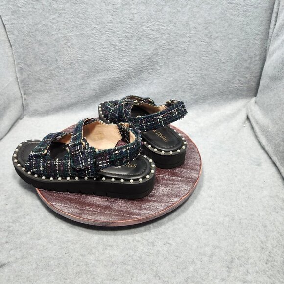Stuart Weitzman Zoe Lift Sandals in Tartan Tweed Size 7b - Picture 5 of 10